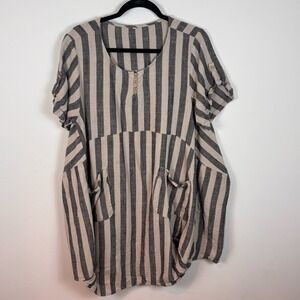 Minibee Womens Oversize Cotton Linen Midi Dresses MED Lagenlook Pockets Boho